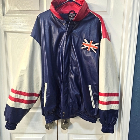Vintage Steve & Barry's Polyvinyl Bomber Jacket of United Kingdom Flag XXL - Picture 1 of 11